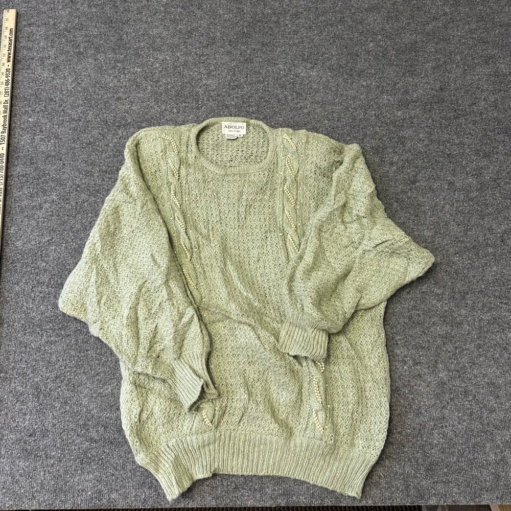 Adolfo Sweater Womens Size M Sage Green Wool Blend Pearl Beaded Vintage Knit